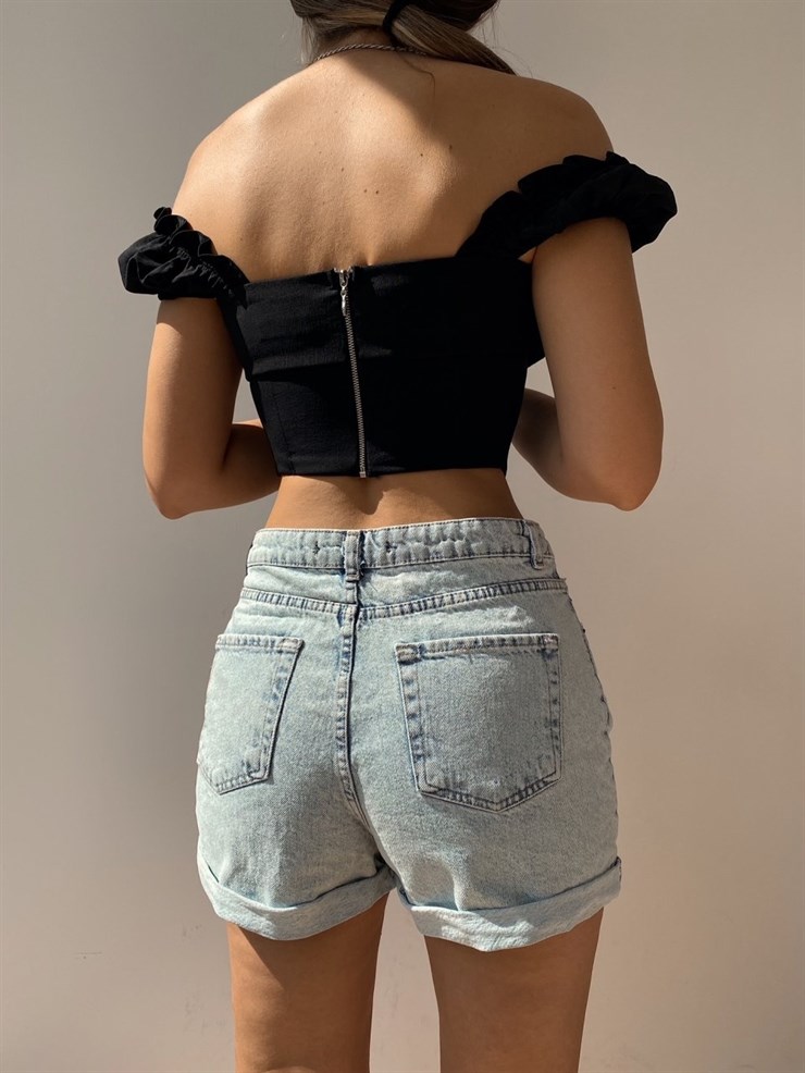 Katlama Paça Detay Yırtıklı Kadın Mavi Kot Şort 21Y000497