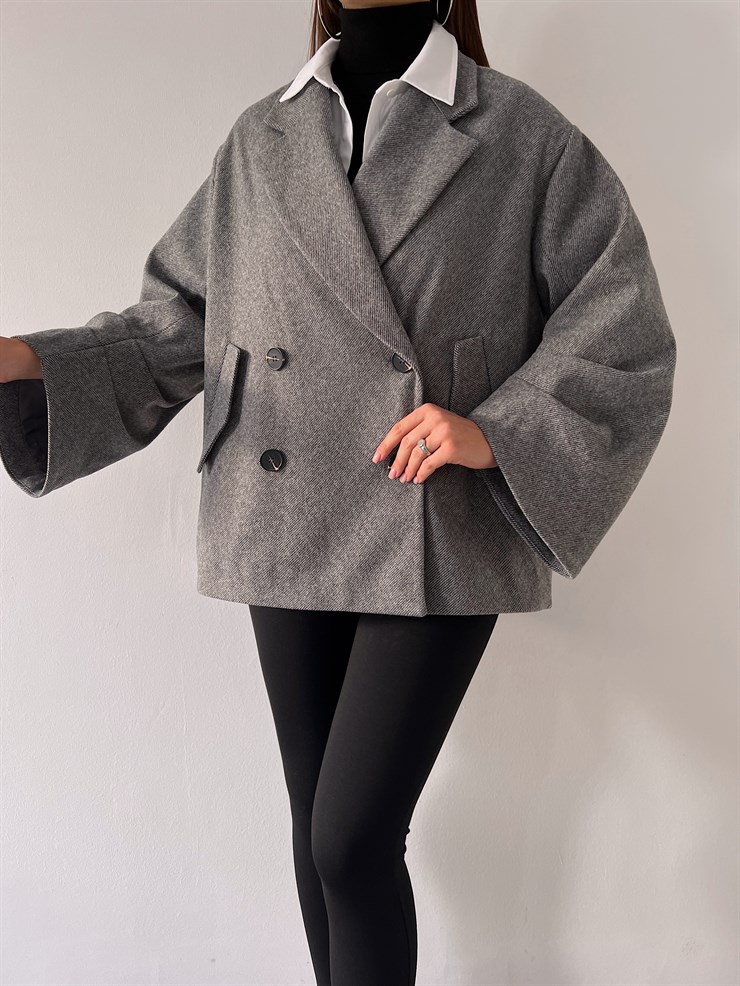 Ön Düğme Kapamalı Geniş Kesim Kayo Kadın Gri Kaban 23K000270