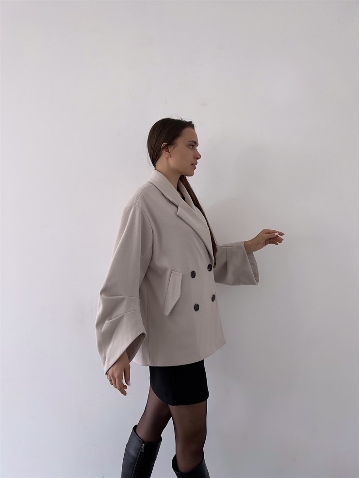 Ön Düğme Kapamalı Geniş Kesim Kayo Kadın Taş Renk Kaban 23K000270