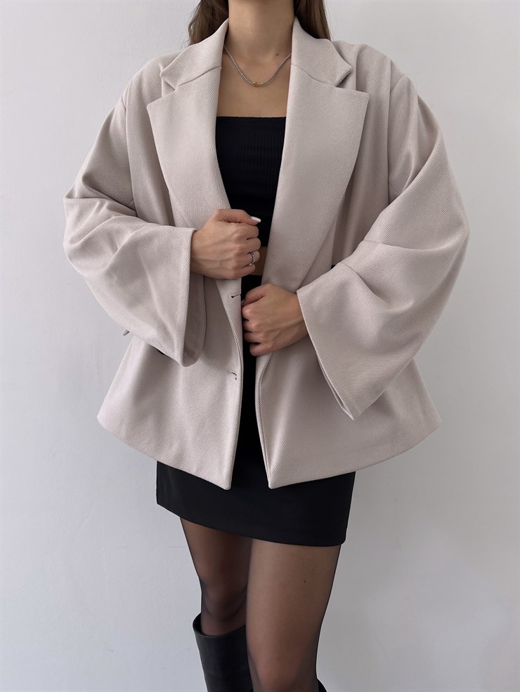 Ön Düğme Kapamalı Geniş Kesim Kayo Kadın Taş Renk Kaban 23K000270