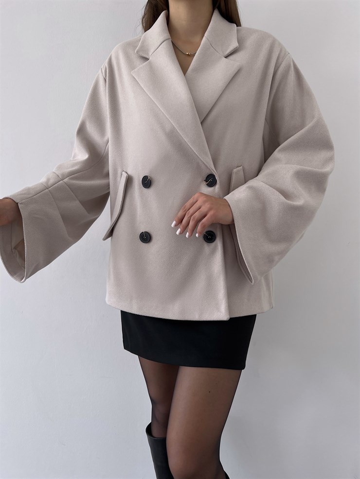 Ön Düğme Kapamalı Geniş Kesim Kayo Kadın Taş Renk Kaban 23K000270
