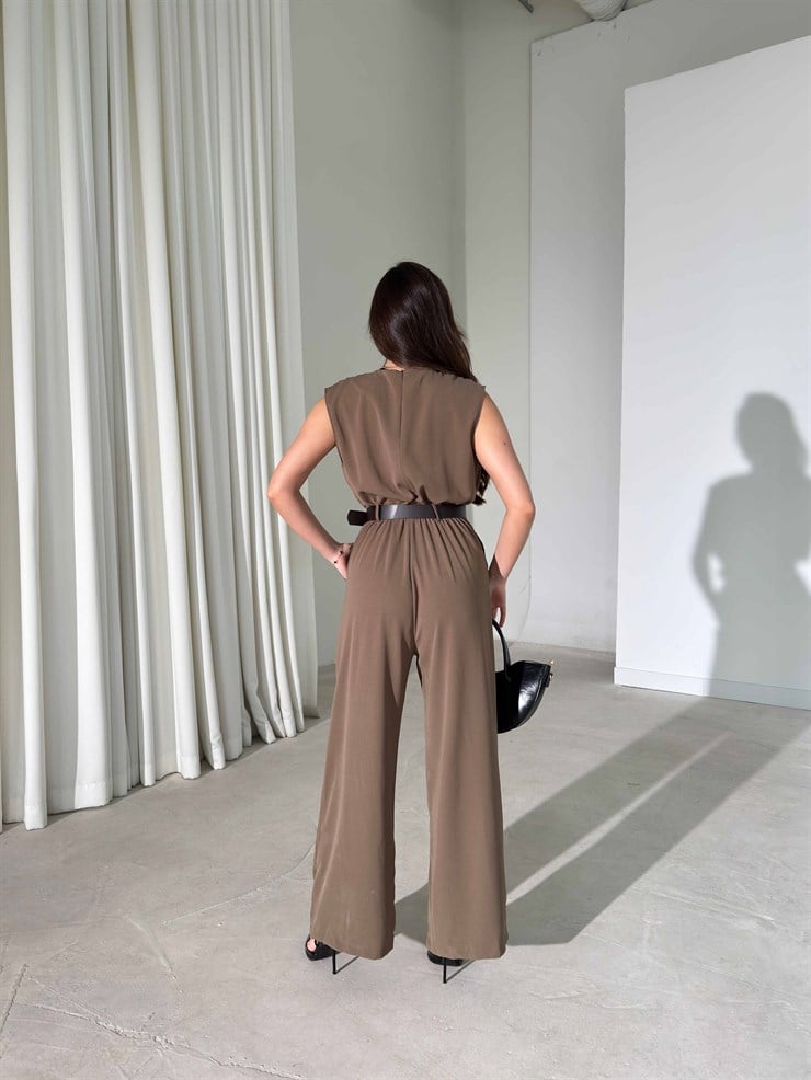 Drape Detaylı Kemerli Haki Keely Kadın Tulum 26Y386