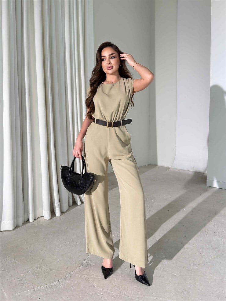 Drape Detaylı Kemerli Haki Keely Kadın Tulum 26Y386
