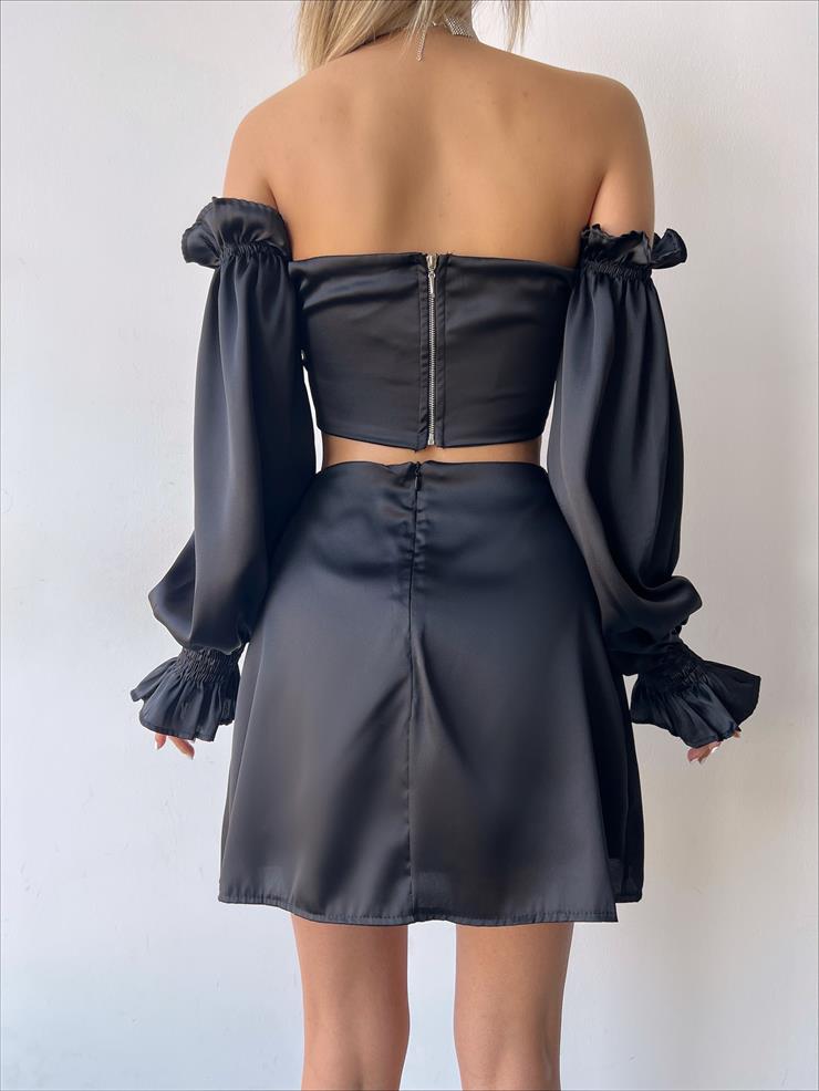 Lastikli Düşük Kol Beli Pencere Detaylı Kelya Kadın Siyah  Elbise 23Y000261