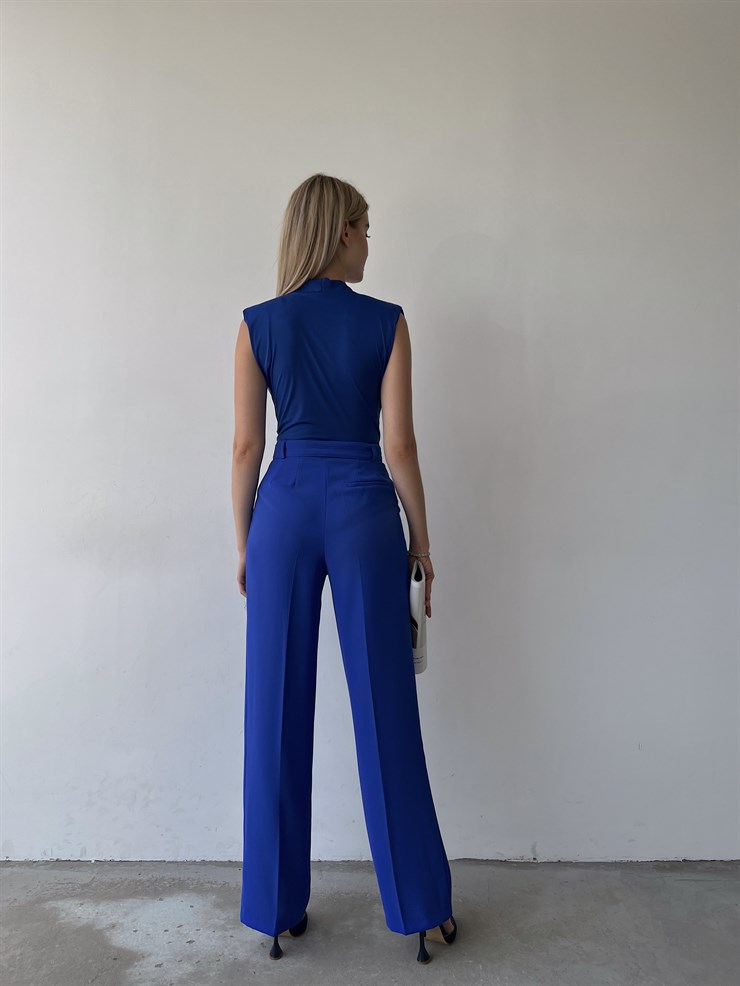 Kemerli Yüksek Bel Pileli Meliora Kadın Saks Palazzo Pantolon 22Y000318