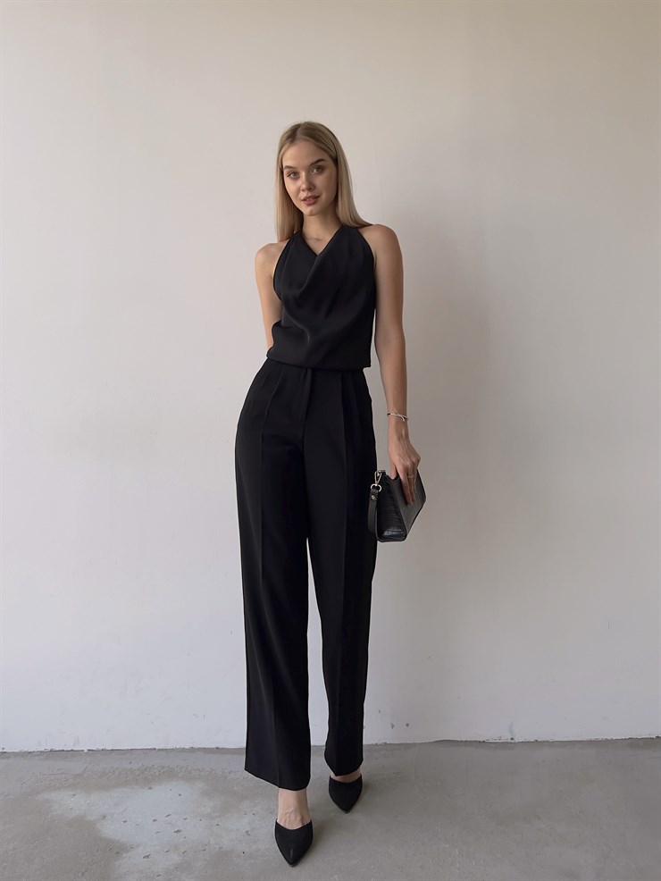 Kemerli Yüksek Bel Pileli Meliora Kadın Siyah Palazzo Pantolon 22Y000318