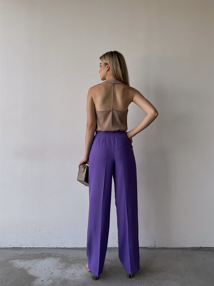 Kemerli Yüksek Bel Pileli Meliora Kadın Lila Palazzo Pantolon 22Y000318