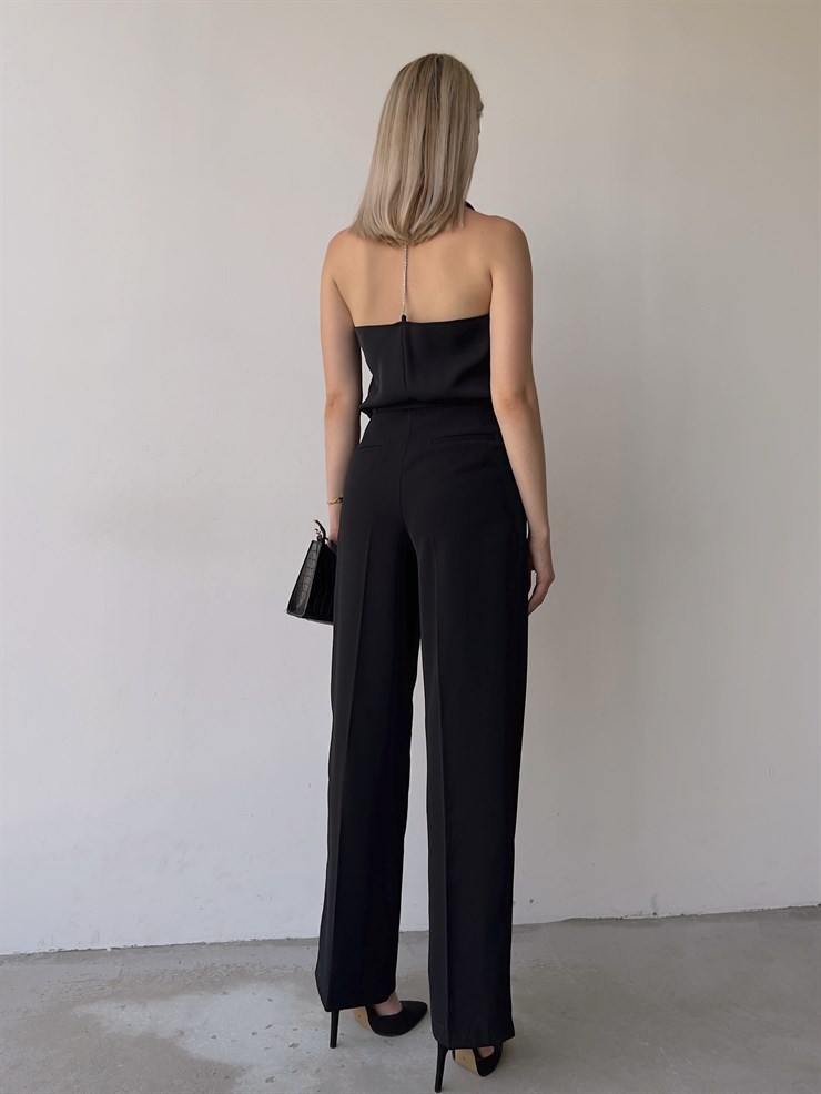 Kemerli Yüksek Bel Pileli Meliora Kadın Siyah Palazzo Pantolon 22Y000318