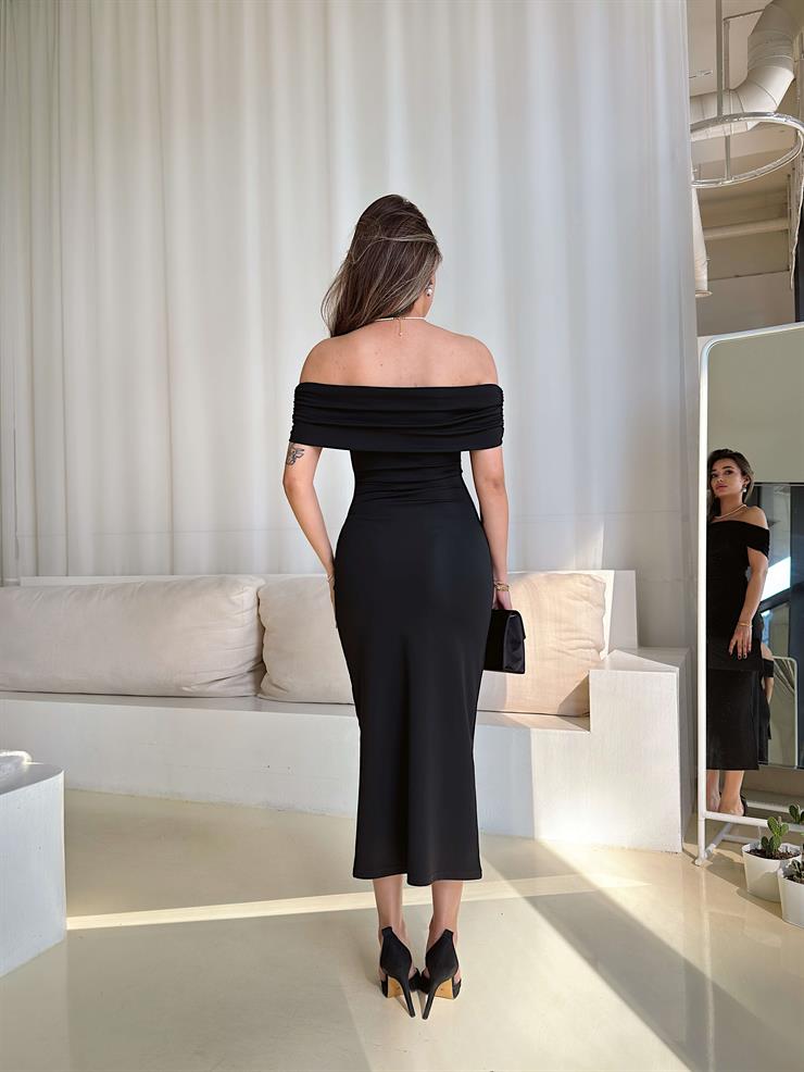 Madonna Yaka Drapeli Kemp Siyah Kadın Elbise 25Y091