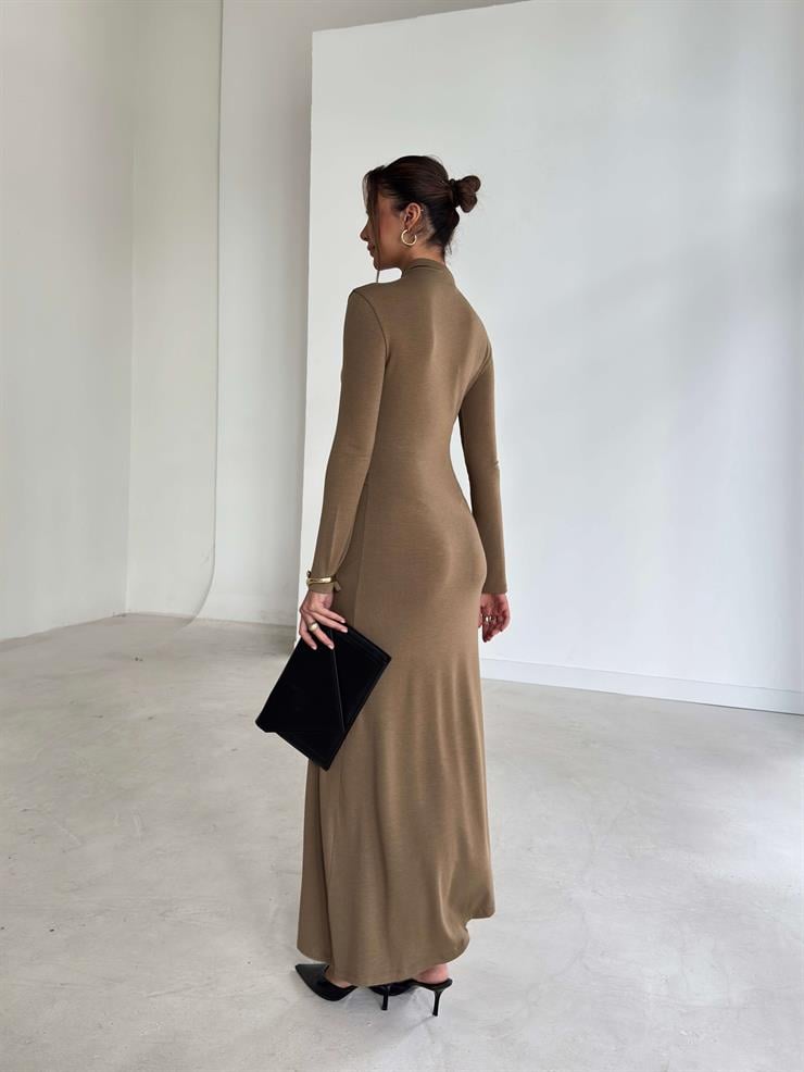 Kuşaklı Yırtmaçlı Kendrick Vizon Kadın Elbise 26K282