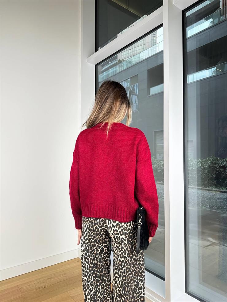 Göğüs Kısmı Kalp Pencereli Kenner Bordo Kadın Kazak 25K300