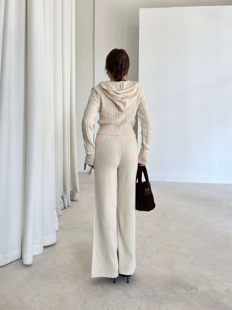 Kapüşonlu Önü Fermuarlı Keplini Taş Kadın İkili Triko Takım 26K198