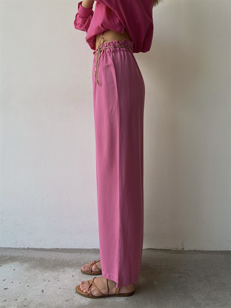 Keten Bağcık Detaylı Lastik Bel Geniş Paçalı Rosamunda Kadın Fuşya Pantolon 22Y000354