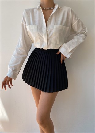 Büyük Cepli Keten Karışımlı Kadın Taş Renk Gömlek 20Y000045