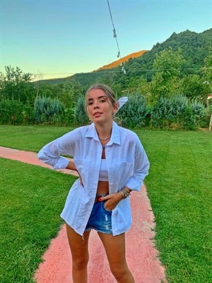 Büyük Cepli Keten Karışımlı Kadın Beyaz Gömlek 20Y000045