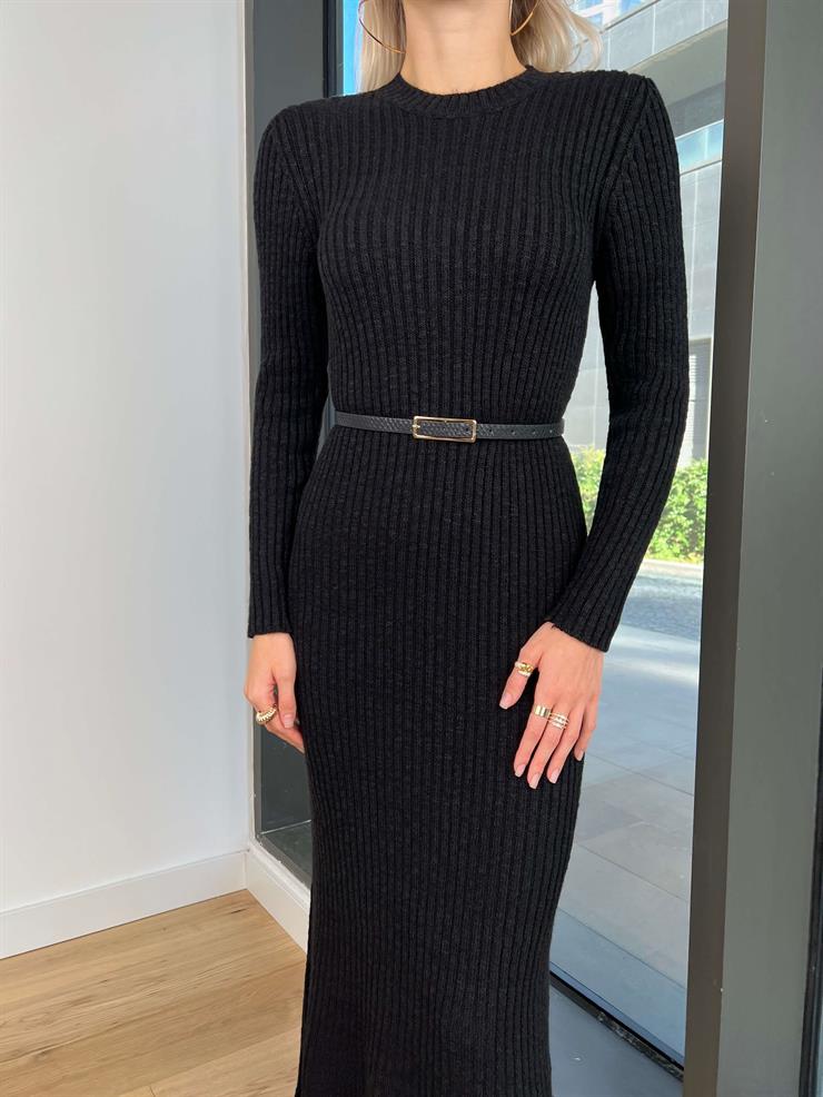 Bisiklet Yaka Keys Kadın Siyah Triko Triko Elbise 24k257