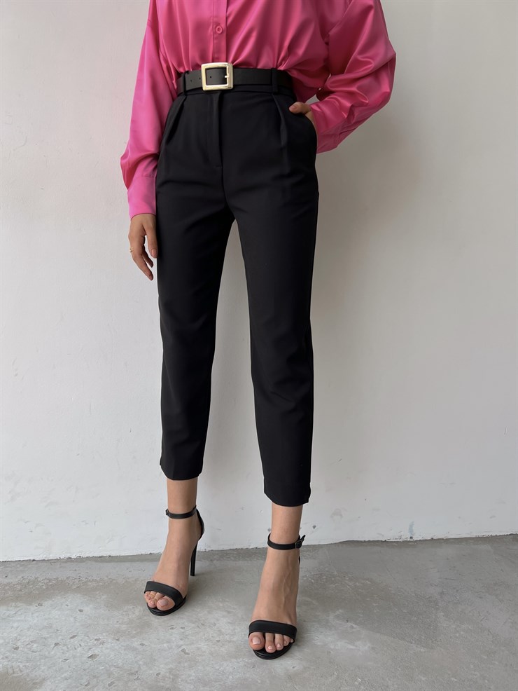 Klasik Kesim Yüksek Bel Pileli Holly Kadın Siyah Pantolon 22Y000147