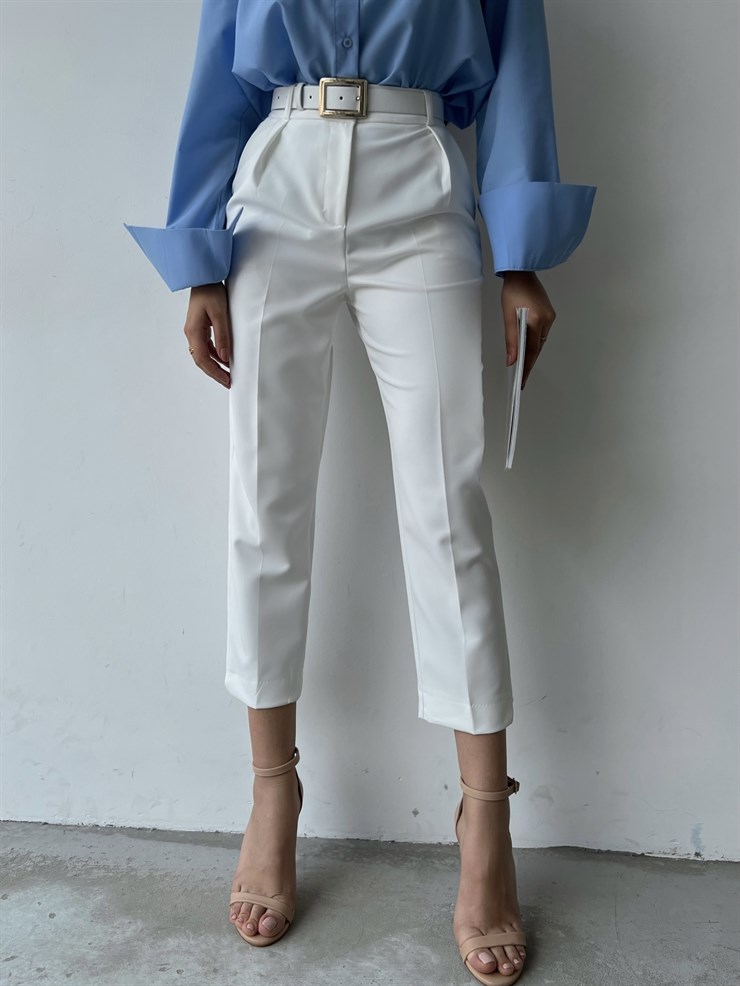 Klasik Kesim Yüksek Bel Pileli Holly Kadın Beyaz Pantolon 22Y000147