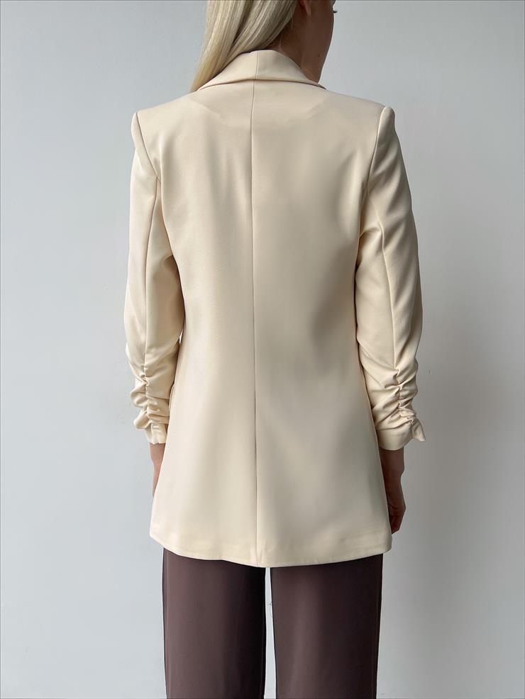 Kol Ucu Büzgü Detaylı Kruvaze Yaka Deasia Kadın Taş Blazer Ceket 23Y000020