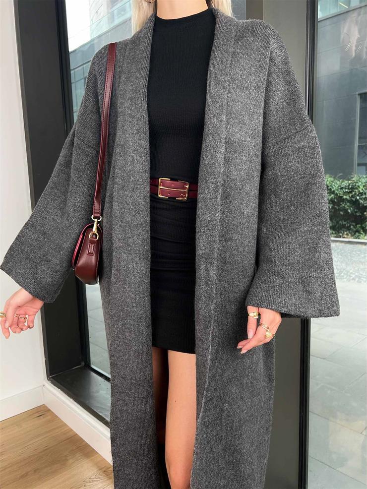 Kolları Bol Alens Kadın Antrasit Salaş Triko Hırka 24k000176