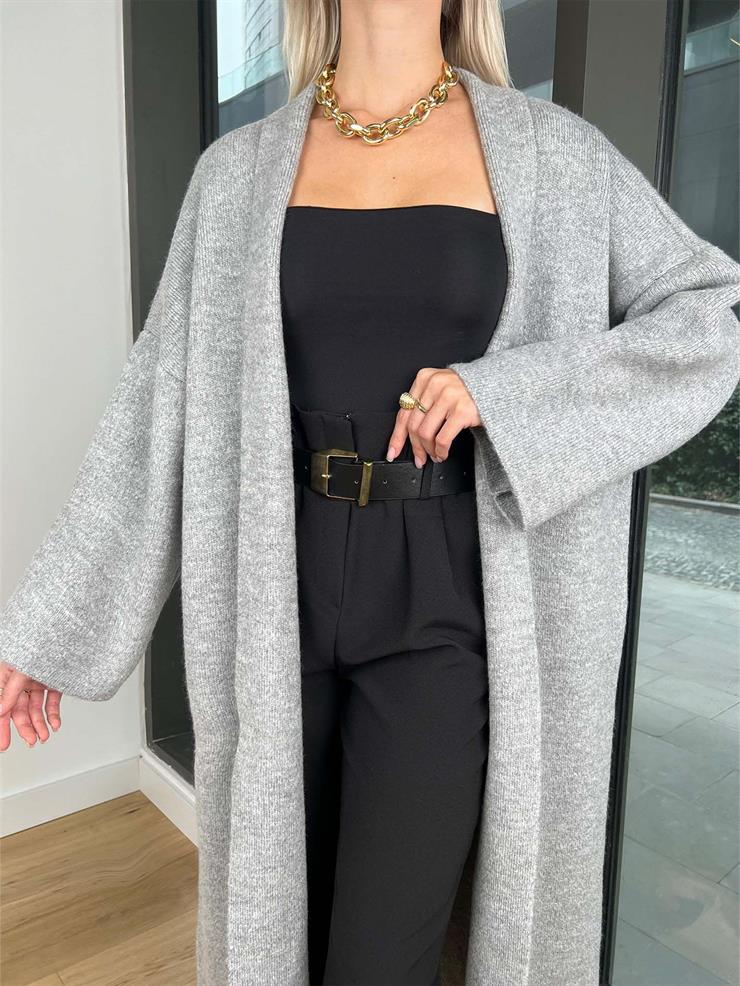 Kolları Bol Alens Kadın Gri Salaş Triko Hırka 24k000176