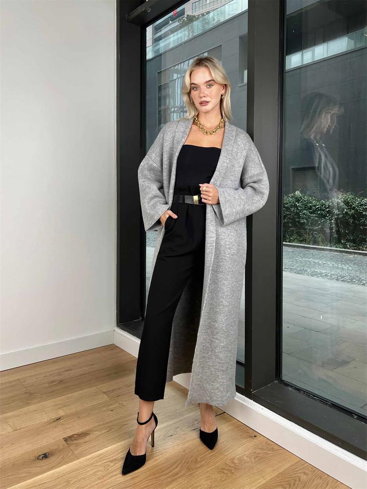 Kolları Bol Alens Kadın Gri Salaş Triko Hırka 24k000176