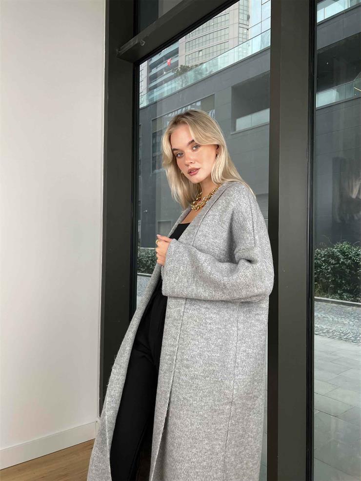 Kolları Bol Alens Kadın Gri Salaş Triko Hırka 24k000176