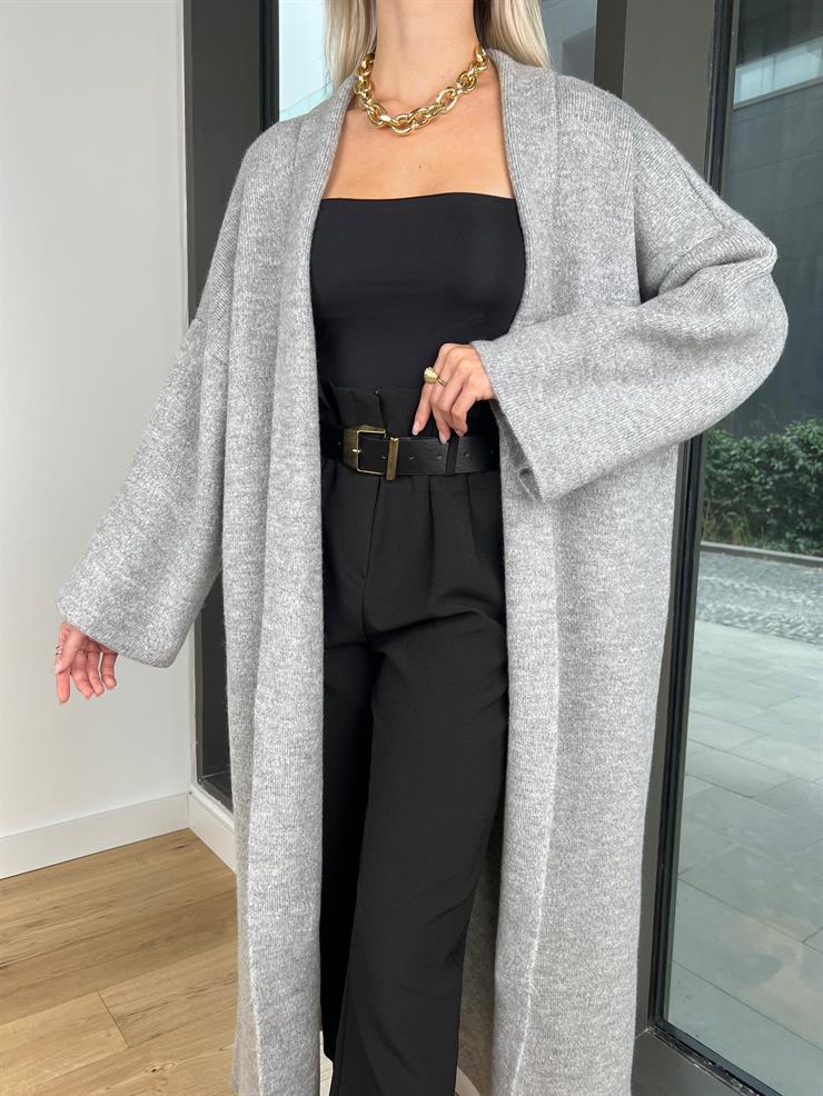 Kolları Bol Alens Kadın Gri Salaş Triko Hırka 24k000176