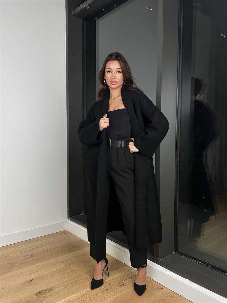 Kolları Bol Alens Kadın Siyah Salaş Triko Hırka 24k000176