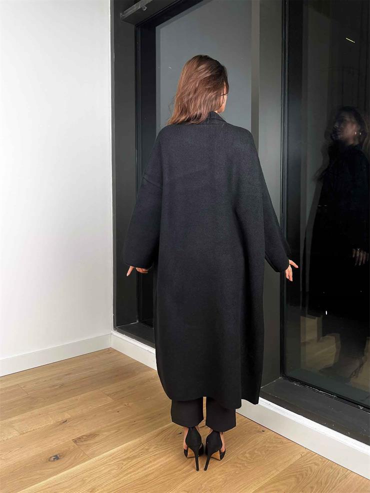 Kolları Bol Alens Kadın Siyah Salaş Triko Hırka 24k000176