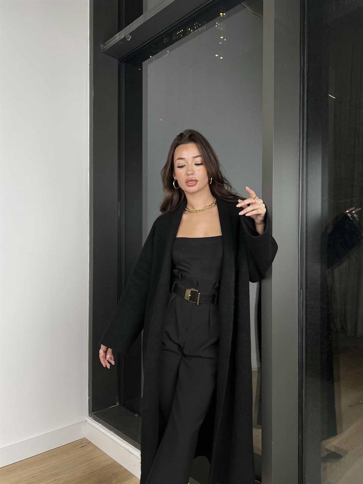 Kolları Bol Alens Kadın Siyah Salaş Triko Hırka 24k000176