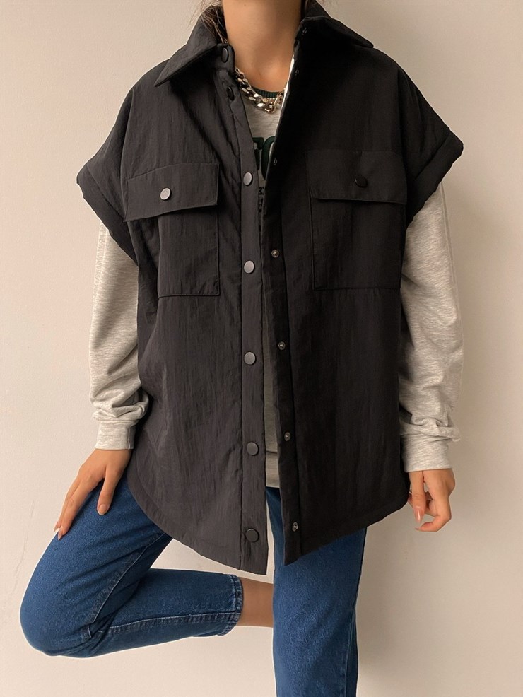 Kolları Çıkartılabilir Cepli Tiger Kadın Siyah Ceket 22K000054