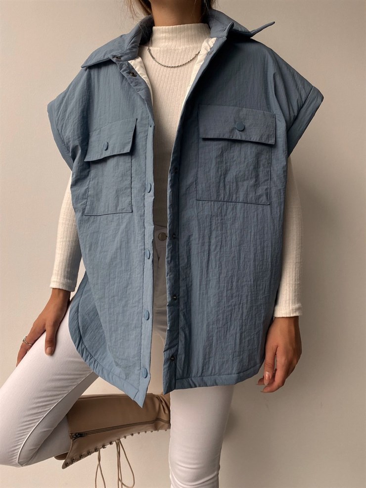 Kolları Çıkartılabilir Cepli Tiger Kadın Mavi Ceket 22K000054