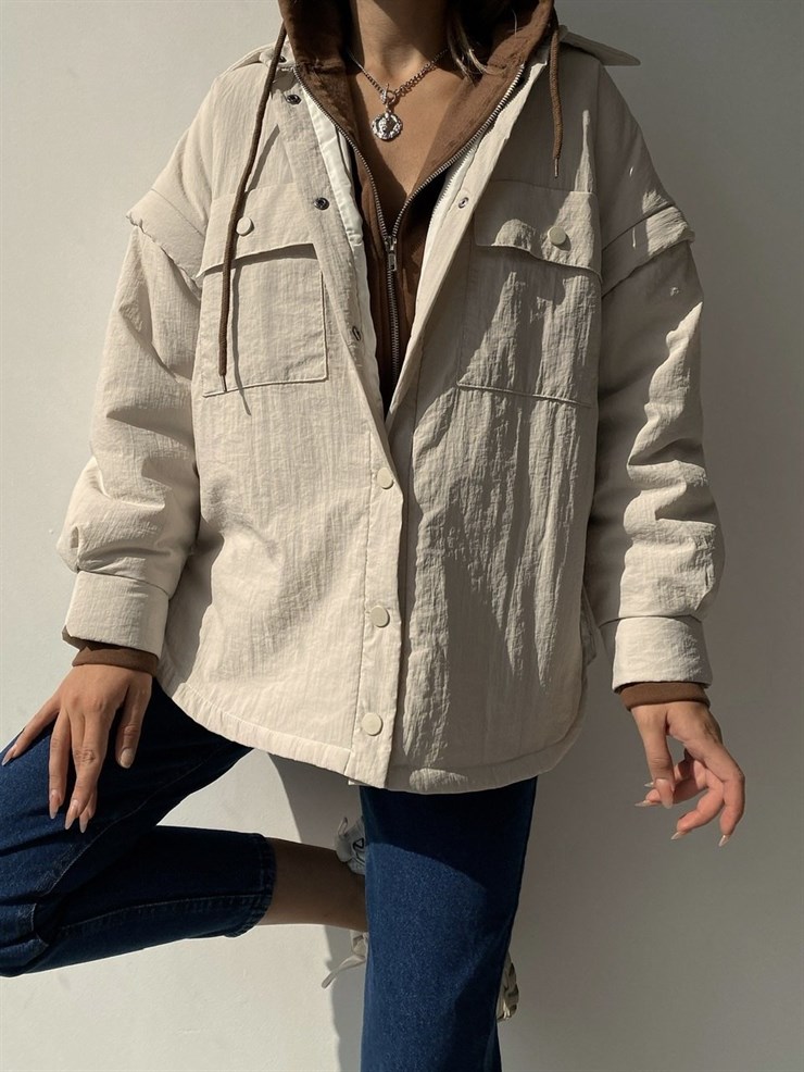 Kolları Çıkartılabilir Cepli Tiger Kadın Bej Renk Ceket 22K000054