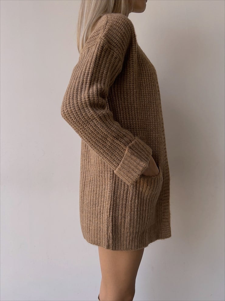 Kolları Katlama Detaylı Cepli Örme Roderika Kadın Bej Hırka 23K000011