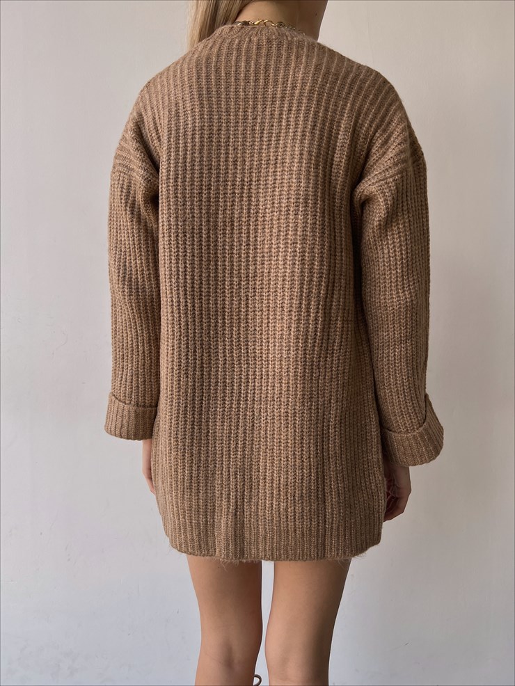 Kolları Katlama Detaylı Cepli Örme Roderika Kadın Bej Hırka 23K000011