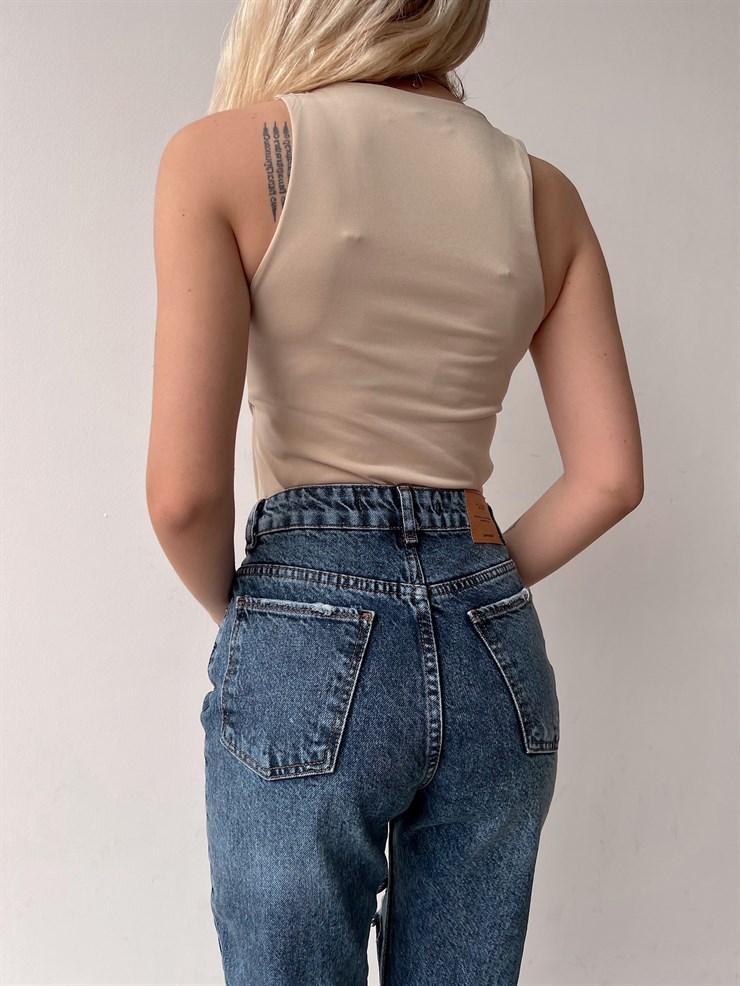 Kolsuz Halter Yaka Vanesa Kadın Bej Bodysuit 22Y000052