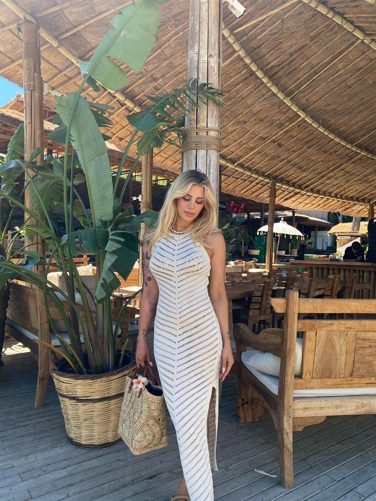 Kolsuz Örme Kumaş Kaik Kadın Taş Elbise 23Y000514