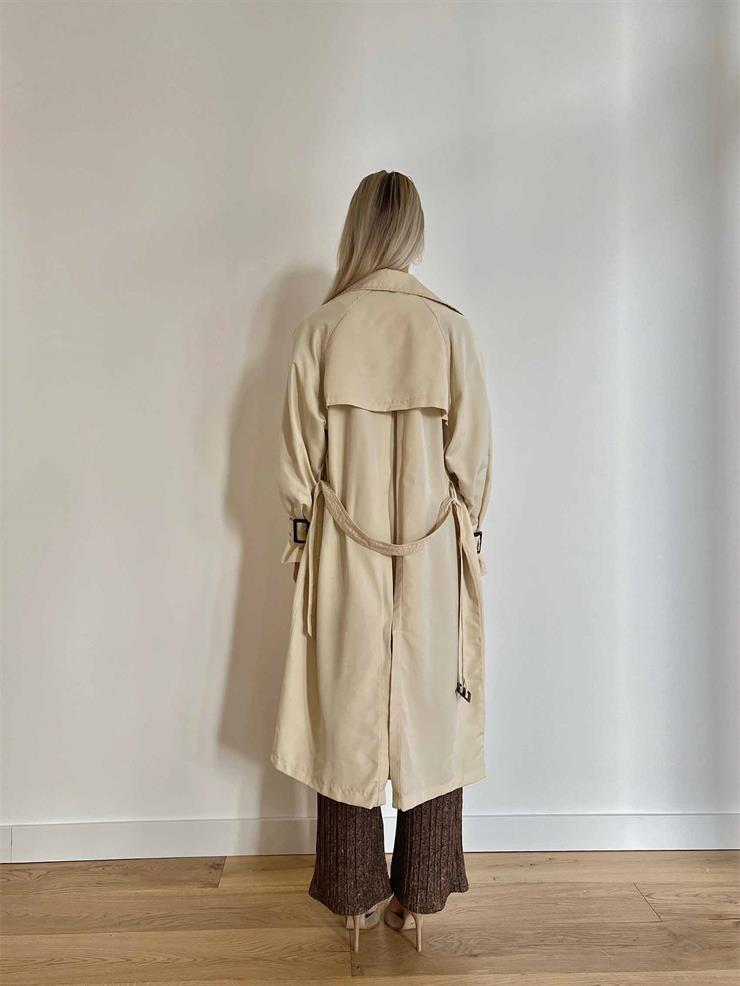Kolu Kemer Detaylı Belden Kuşaklı Düğmeli Vladilen Kadın Ekru Trençkot 24k000006