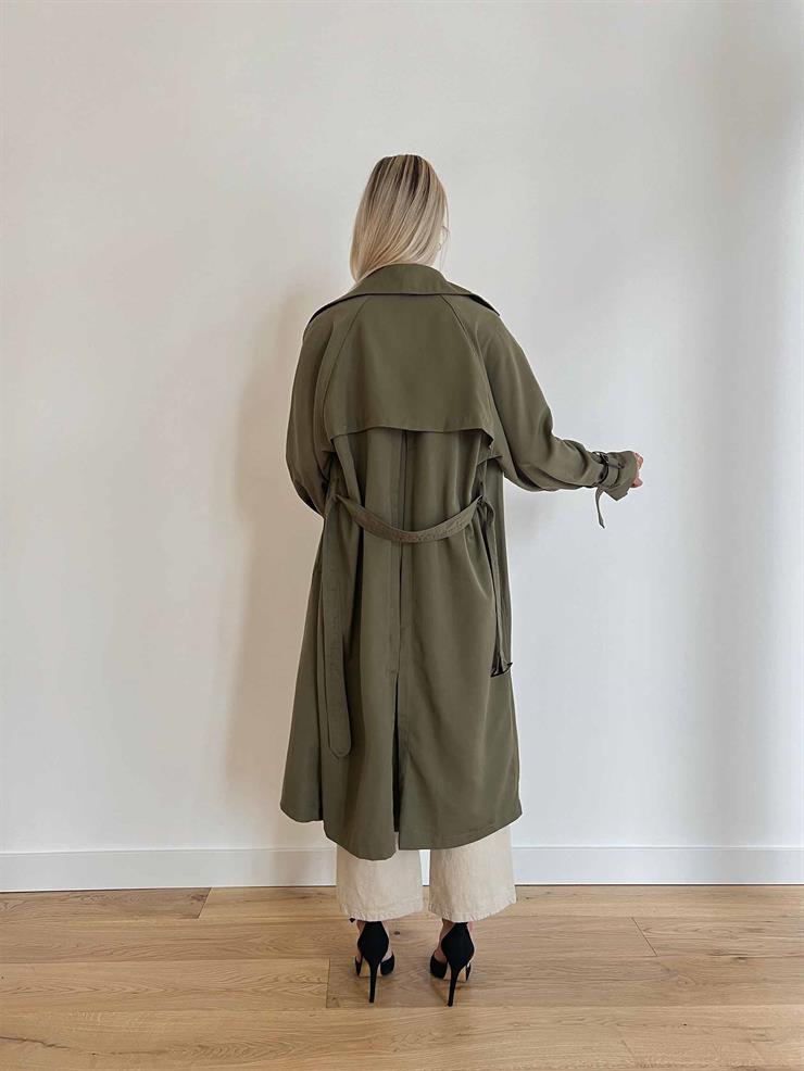 Kolu Kemer Detaylı Belden Kuşaklı Düğmeli Vladilen Kadın Haki Trençkot 24k000006