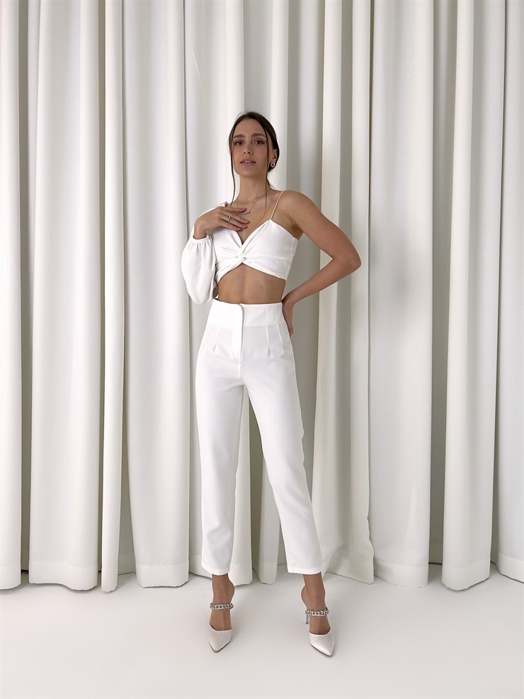 Tek Kol Alt Yüksek Bel Kornelije Kadın Beyaz İkili Takım 23K000416