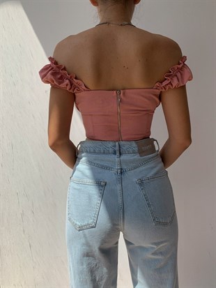 Korse Detaylı Açık Omuz Elizabeth Kadın Pudra Bluz 21Y000464