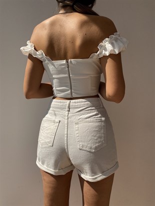 Korse Detaylı Açık Omuz Elizabeth Kadın Beyaz Bluz 21Y000464