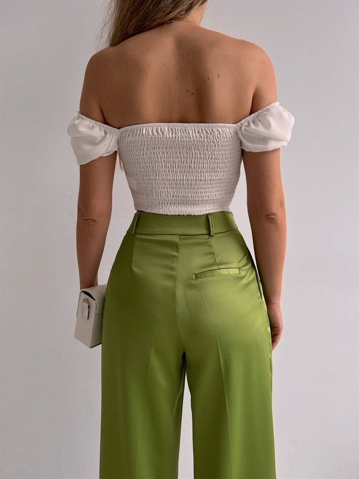 Korse Düçük Omuz Danna Kadın Beyaz Crop Bluz 22K000529