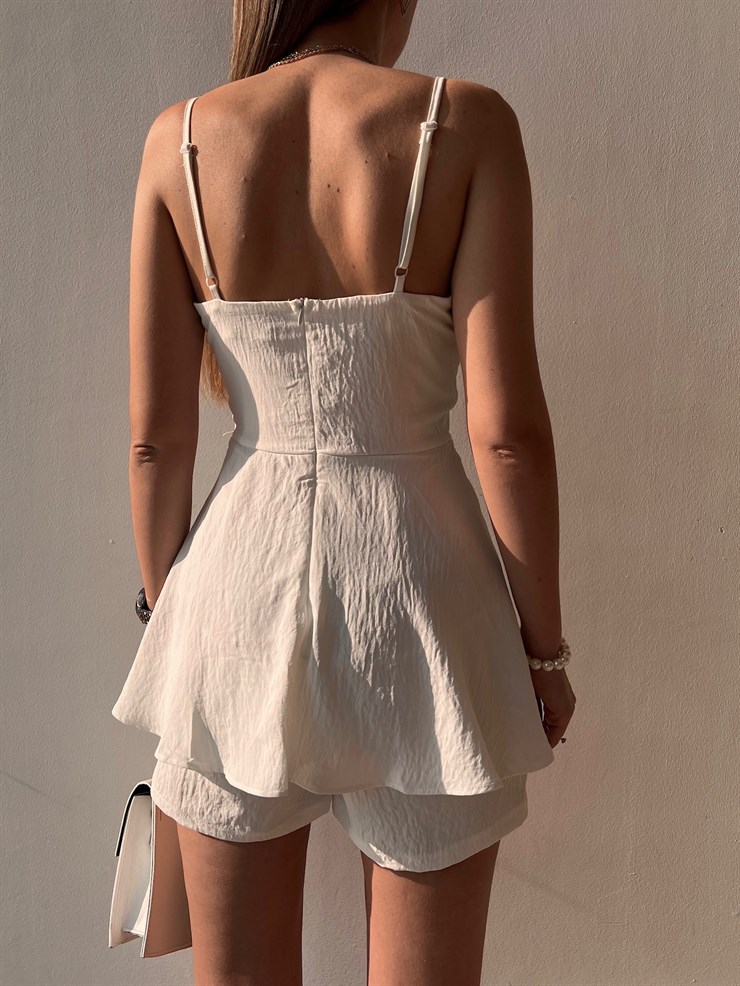 Korse Eteği Volanlı Delaney Kadın Beyaz Şort Tulum 22Y000076