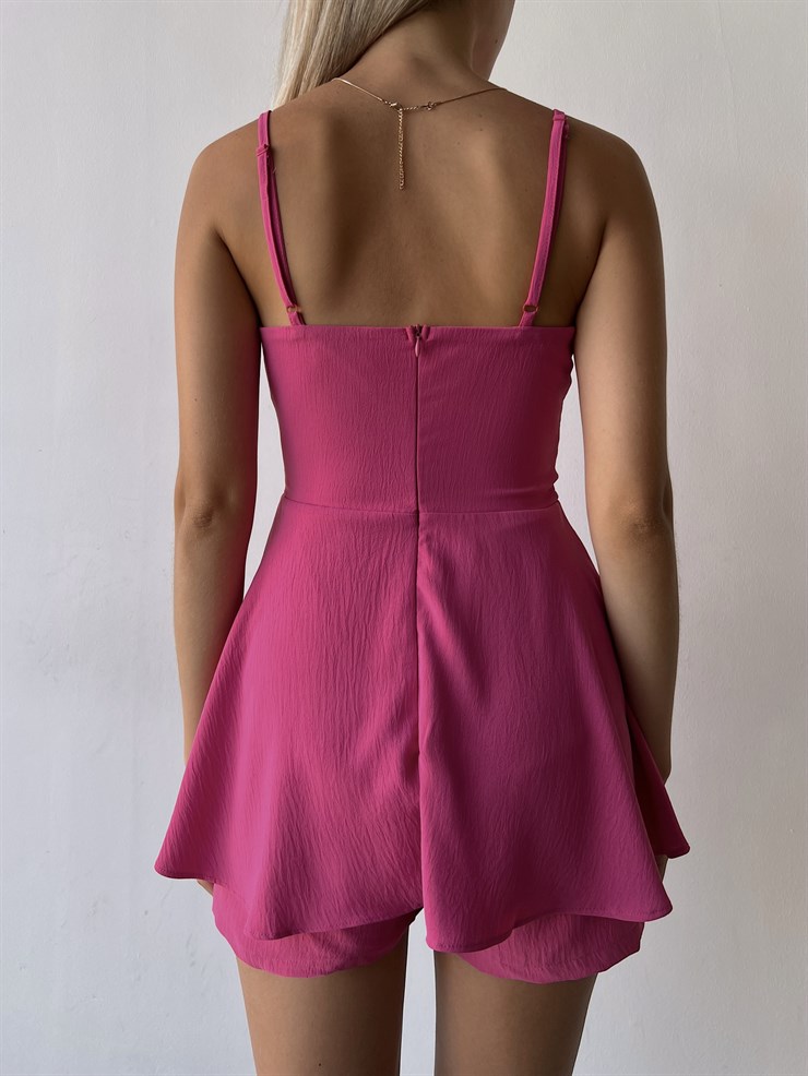 Korse Eteği Volanlı Delaney Kadın Fuşya Şort Tulum 22Y000076