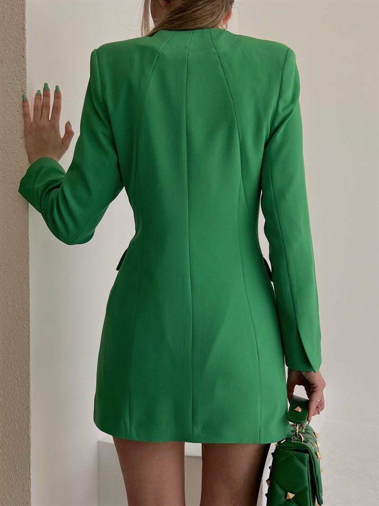 Kruvaze Eteği Asimetrik Drapeli Carrie Kadın Yeşil Ceket Elbise 22Y000079