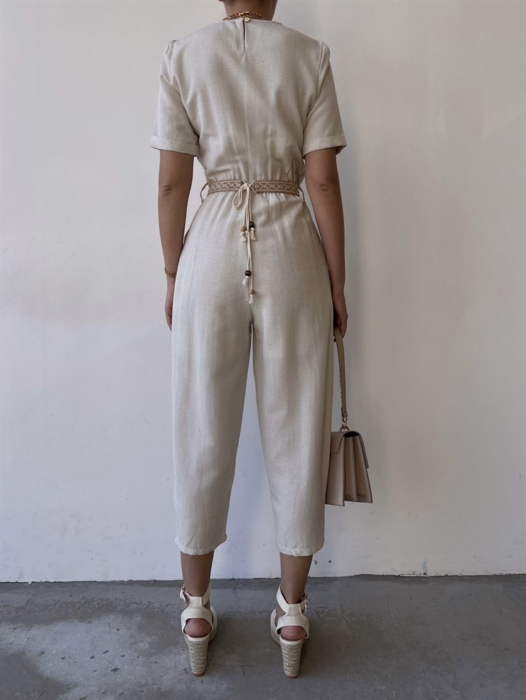 Kruvaze Keten Karışımı Kemerli Darius Kadın TaşTulum 22Y000292