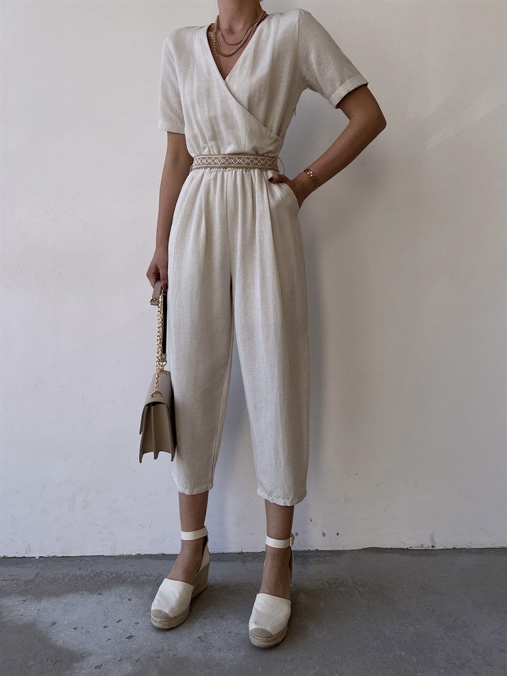 Kruvaze Keten Karışımı Kemerli Darius Kadın TaşTulum 22Y000292