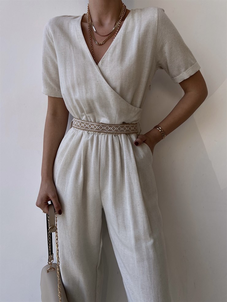 Kruvaze Keten Karışımı Kemerli Darius Kadın TaşTulum 22Y000292